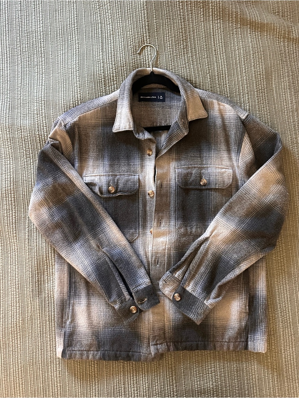 Abercrombie & Fitch Men's Flannel Plaid Button-Front Shirt Jacket - Cream/Blue